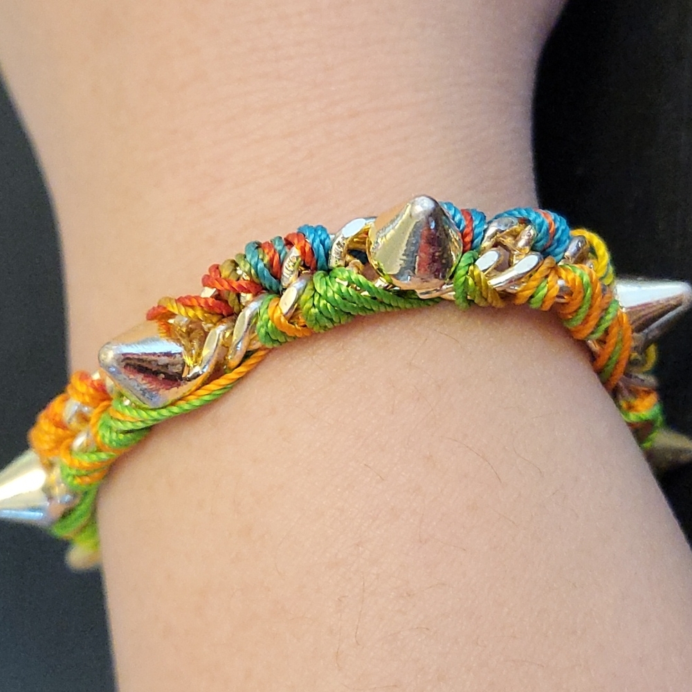 ASOS stud braided bracelet neon gold studd hand made coachella
